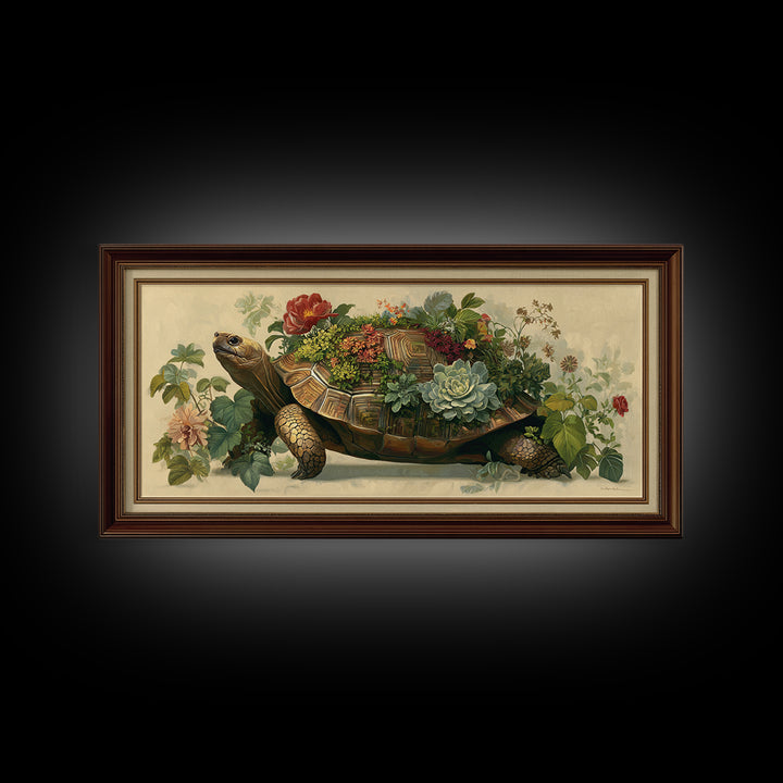 Turtle with Garden Growing on Shell Canvas Print, Whimsical Art, Home Decor, Living Room Decor, Fine Art, Wonder, Digital Print, WHI-2x1-66