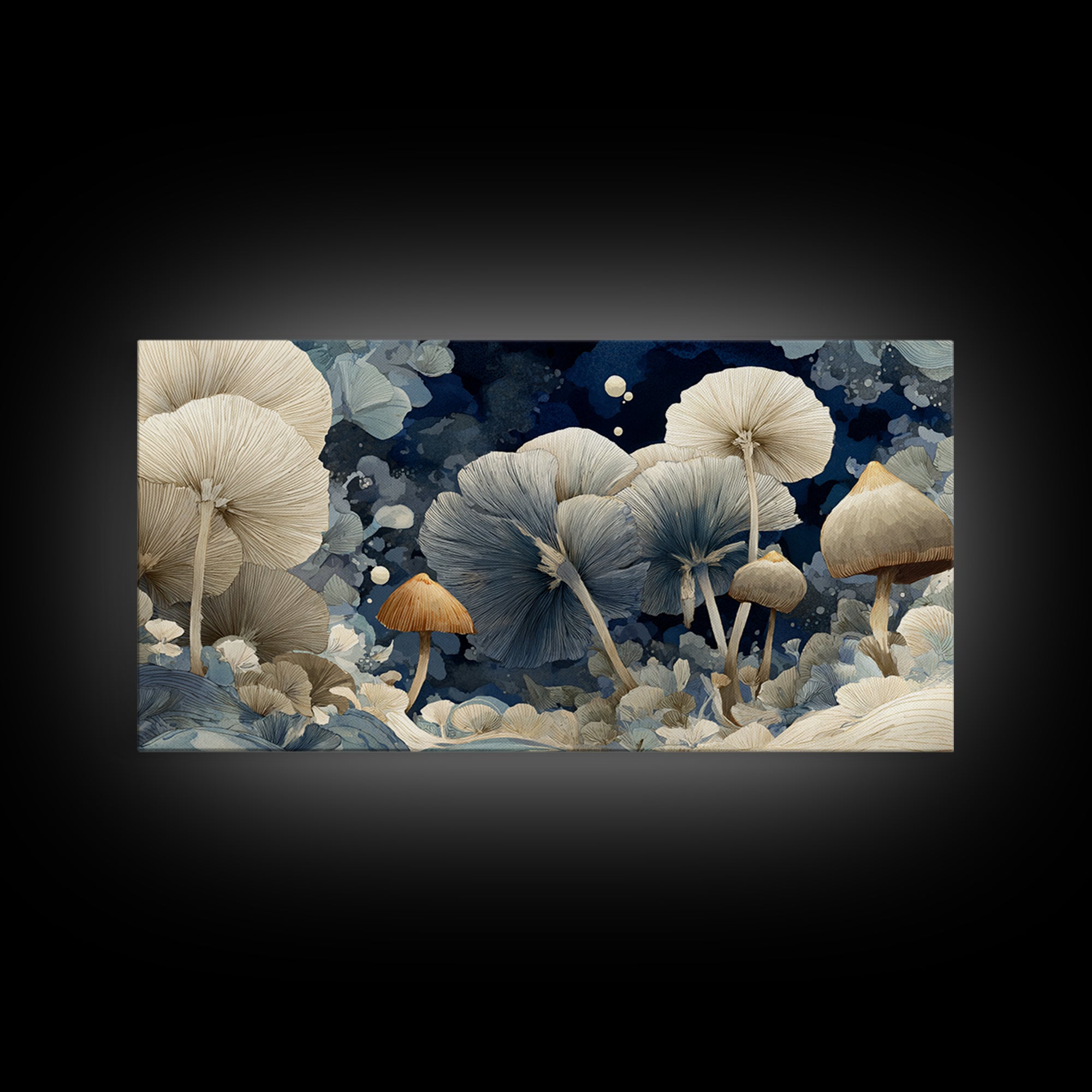 Teacup Garden with Tiny Mushrooms Framed Canvas Print, Whimsical Art, Dopamine Decor, Living Room Decor, Fine Art, Wonder, WHI-2x1-96