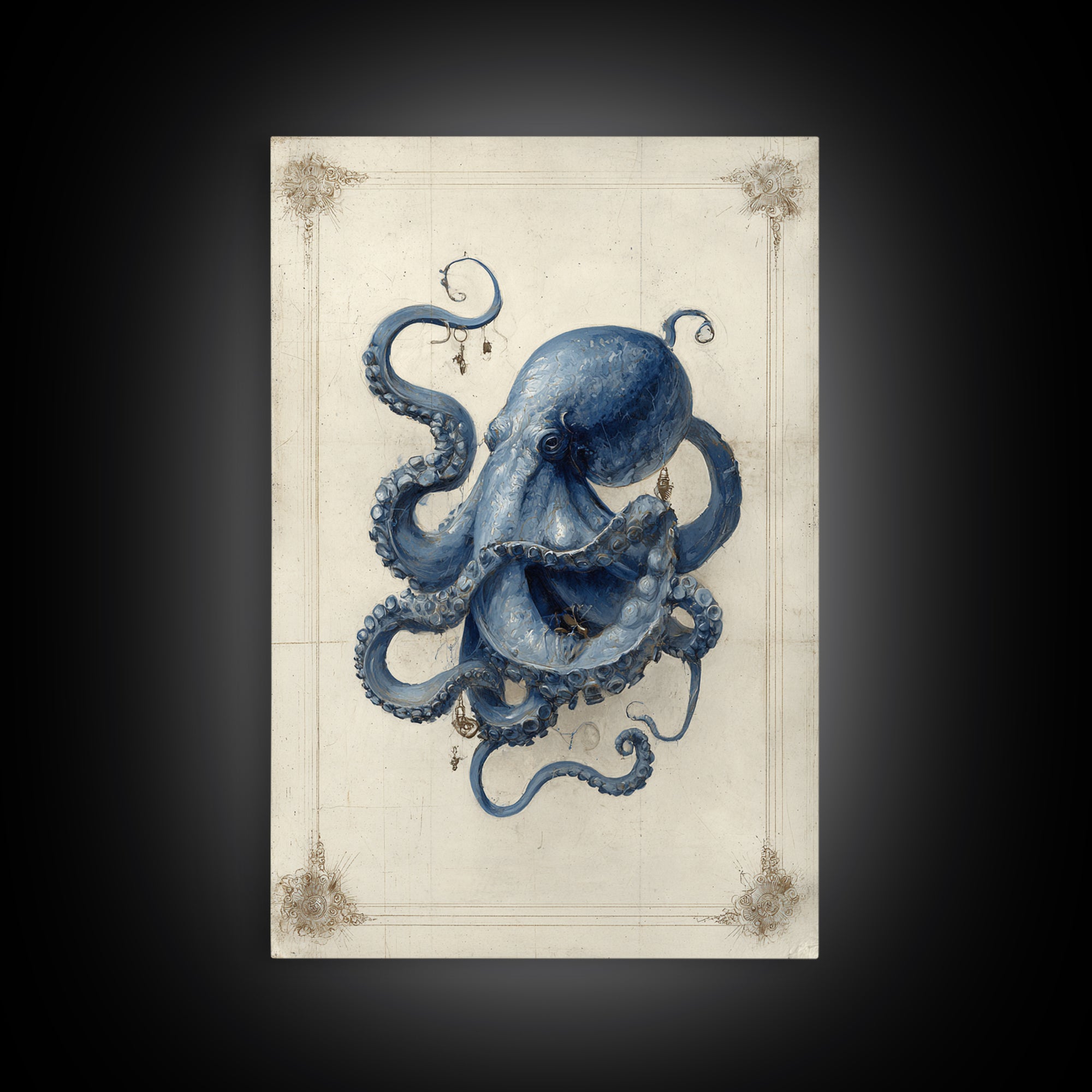Octopus Conductor with Tiny Instruments Framed Canvas Print, Whimsical Art, Living Room Decor, Abstract Art, Wonder, WHI-2x3-2