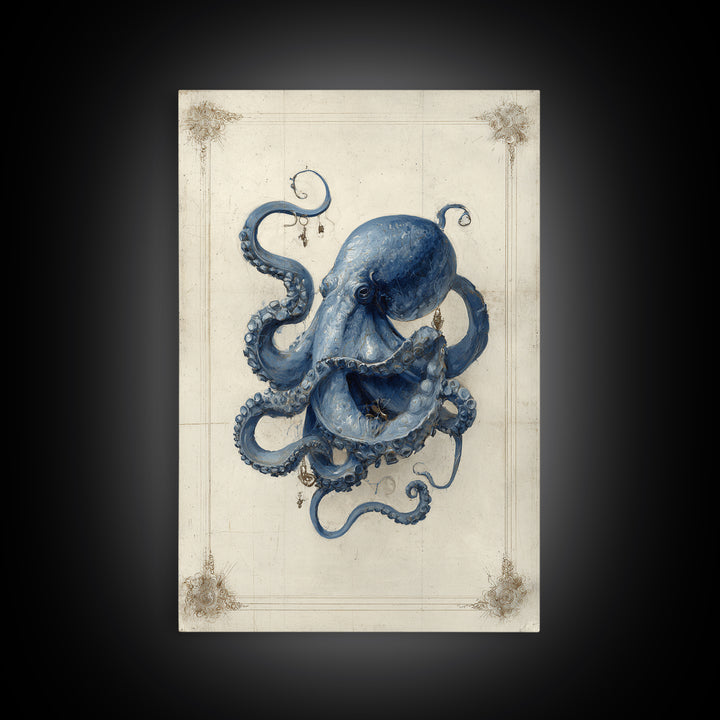 Octopus Conductor with Tiny Instruments Framed Canvas Print, Whimsical Art, Living Room Decor, Abstract Art, Wonder, WHI-2x3-2