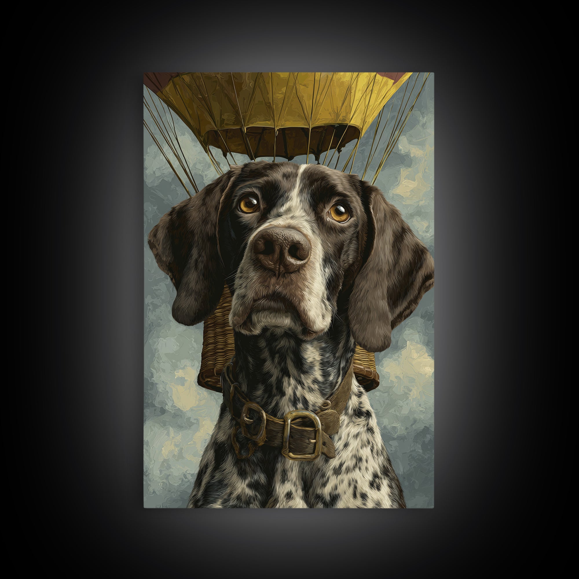 Dog in a Hot Air Balloon Framed Canvas Print, Whimsical Art, Wall Decor, Living Room Decor, Fine Art, Wonder, Printable Art, WHI-2x3-22