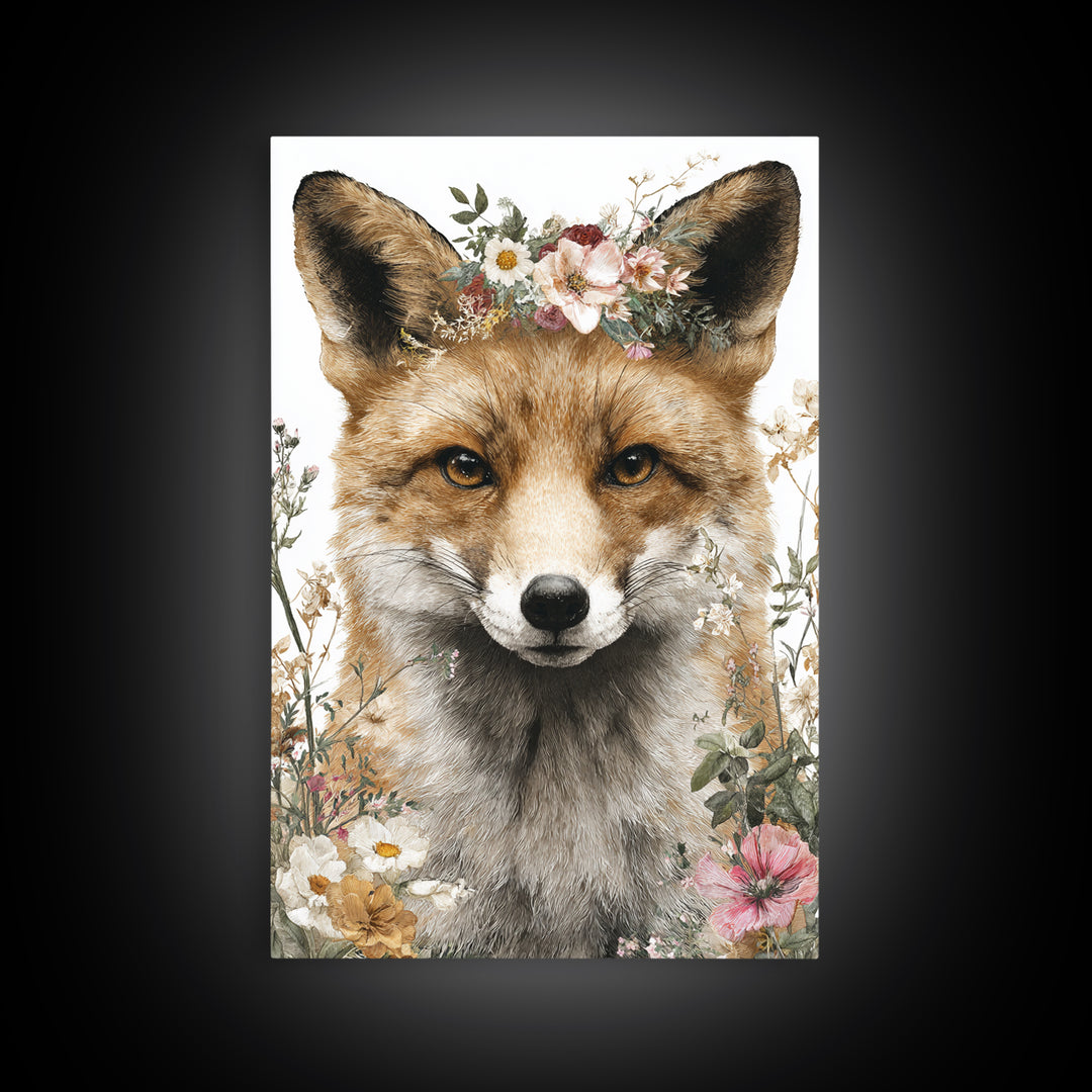 Fox Wearing a Tiny Crown Framed Canvas Print, Whimsical Art, Printable Art, Living Room Decor, Fine Art, Wonder, Cat Art, WHI-2x3-33