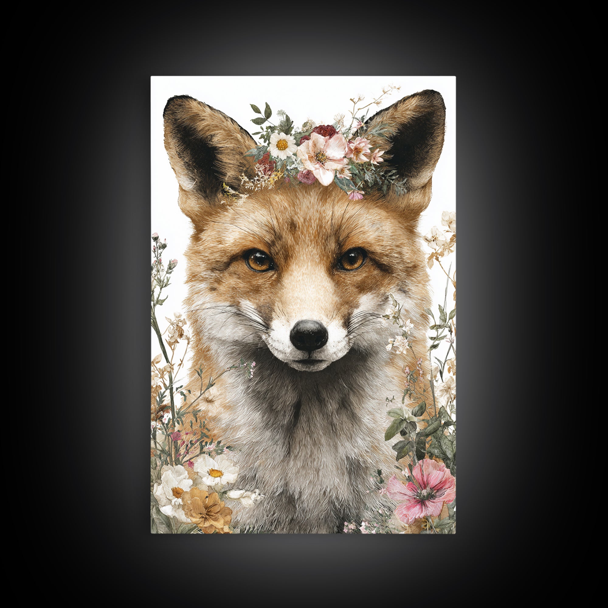 Fox Wearing a Tiny Crown Framed Canvas Print, Whimsical Art, Printable Art, Living Room Decor, Fine Art, Wonder, Cat Art, WHI-2x3-33