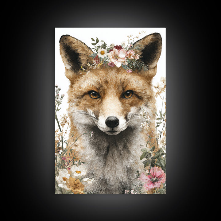 Fox Wearing a Tiny Crown Framed Canvas Print, Whimsical Art, Printable Art, Living Room Decor, Fine Art, Wonder, Cat Art, WHI-2x3-33