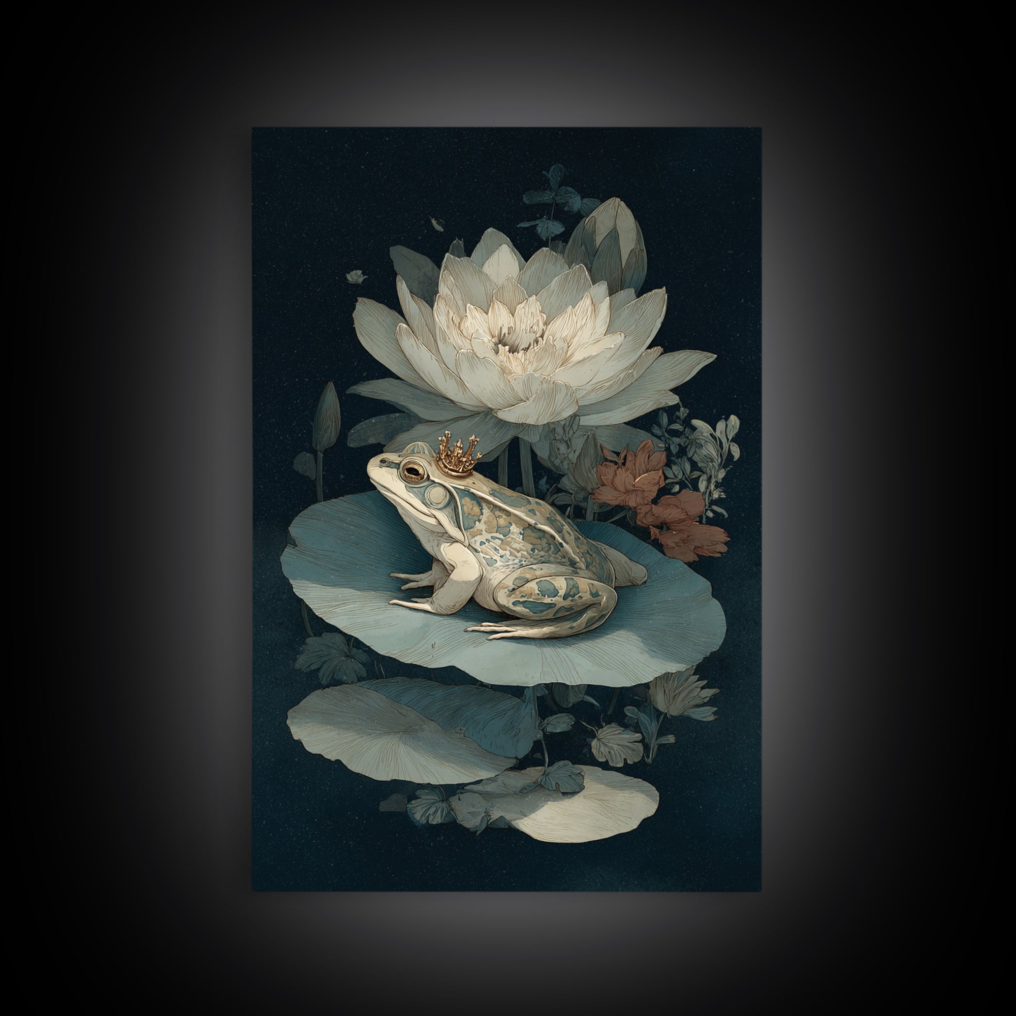 Frog Prince on a Lily Pad Canvas Print, Whimsical Art, Contemporary Art, Living Room Decor, Fine Art, Wonder, Art Nouveau, WHI-2x3-40