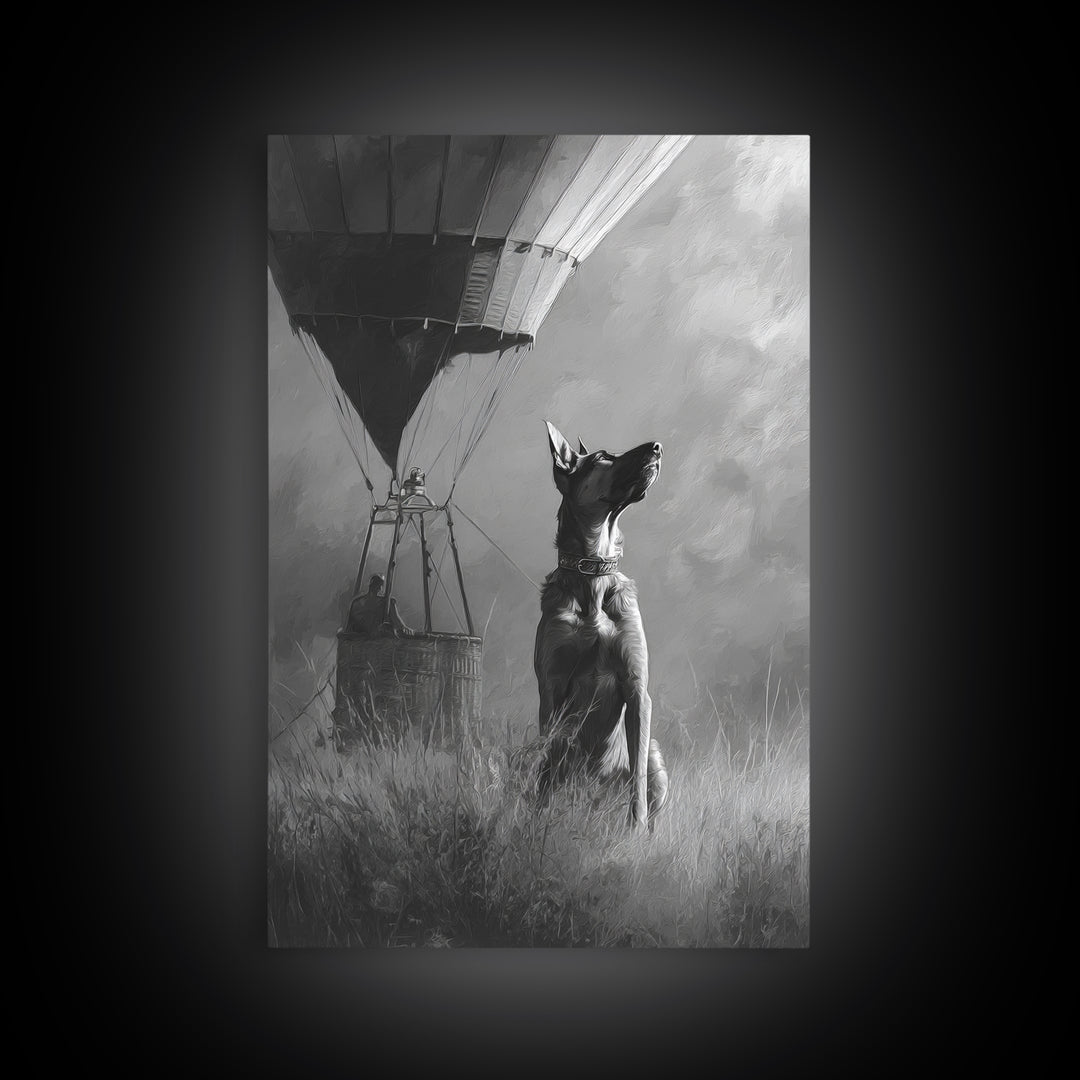Dog in a Hot Air Balloon Framed Canvas Print, Whimsical Art, Wall Decor, Living Room Decor, Fine Art, Wonder, Printable Art, WHI-2x3-46