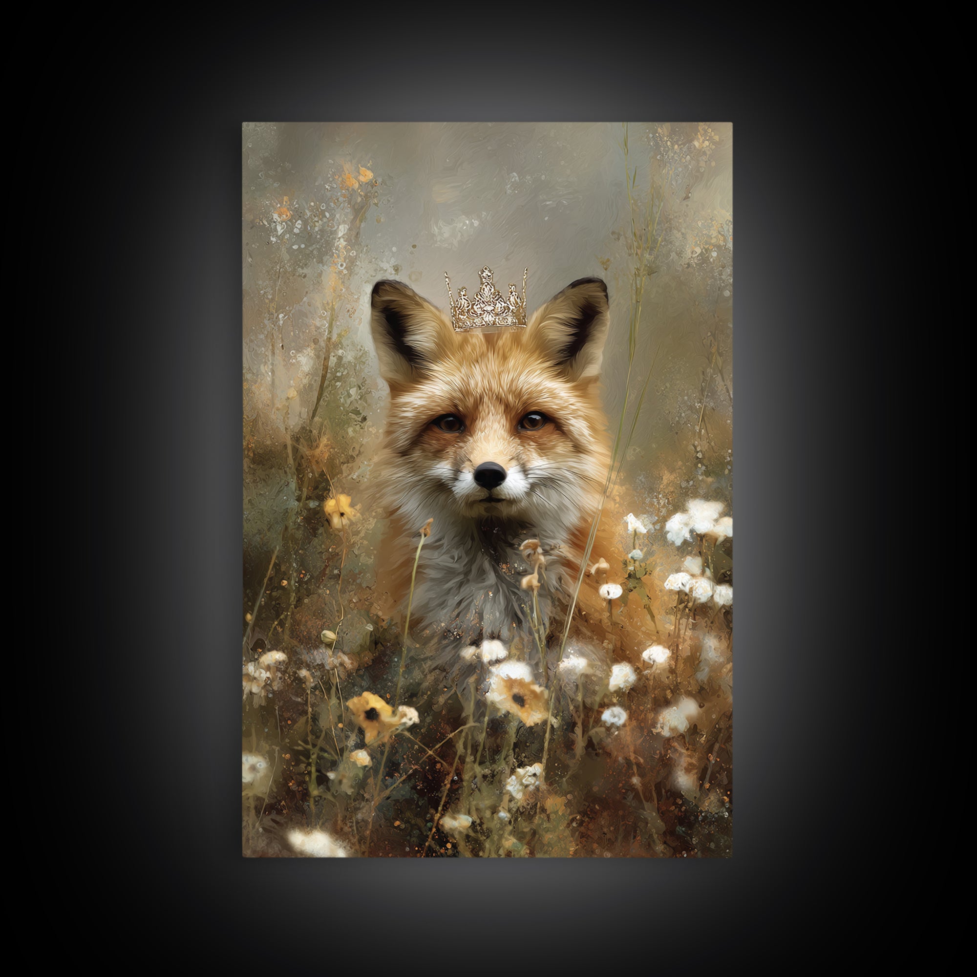 Fox Wearing a Tiny Crown Canvas Print, Whimsical Art, Dopamine Decor, Living Room Decor, Fine Art, Wonder, Fine Art Print, WHI-2x3-57