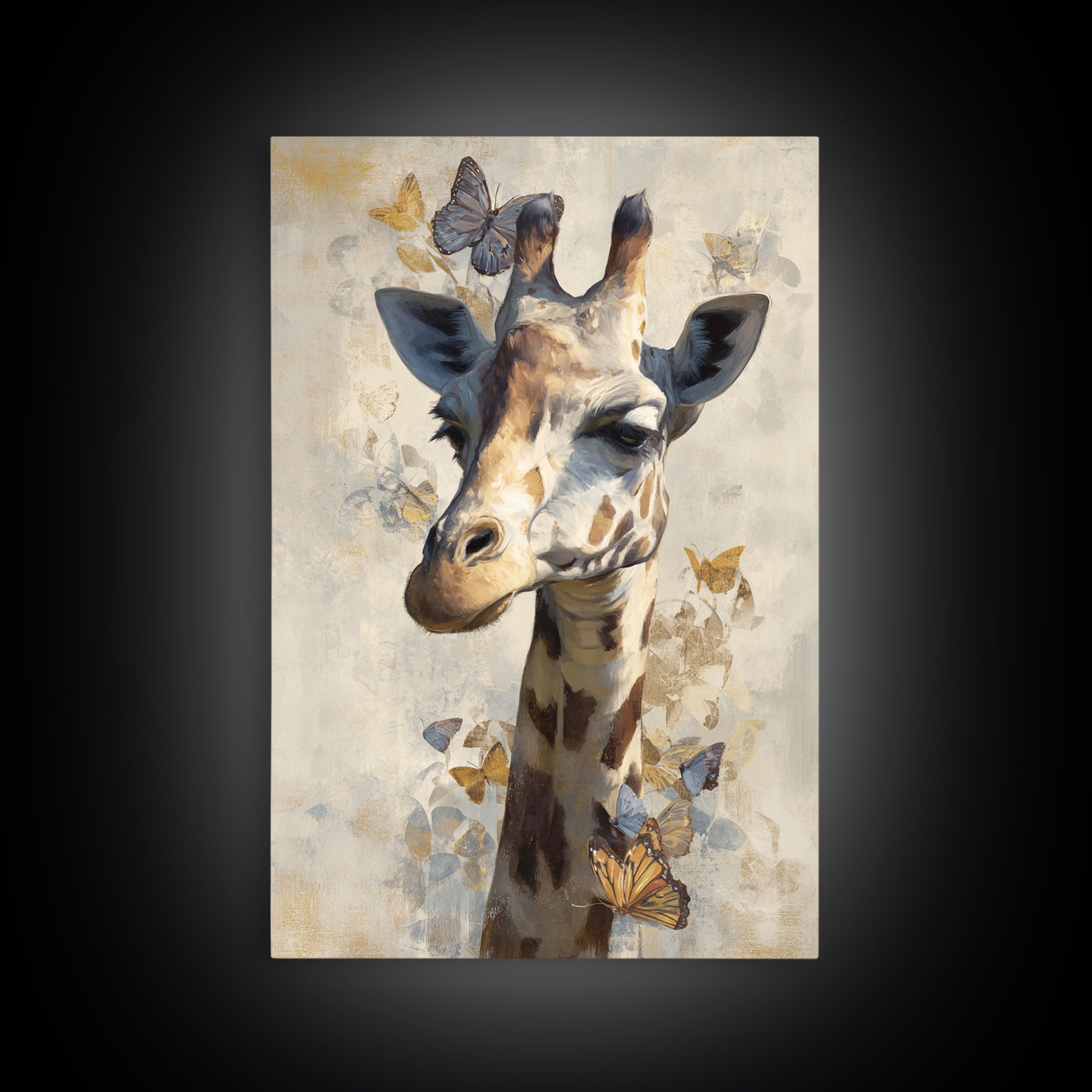 Giraffe with Scarf and Butterflies Canvas Print, Whimsical Art, Printable Wall Art, Living Room Decor, Oil Painting, Wonder, WHI-2x3-66