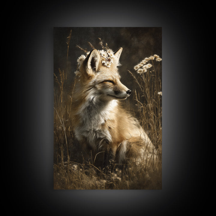 Fox Wearing a Tiny Crown Canvas Print, Whimsical Art, Dopamine Decor, Living Room Decor, Fine Art, Wonder, Fine Art Print, WHI-2x3-81