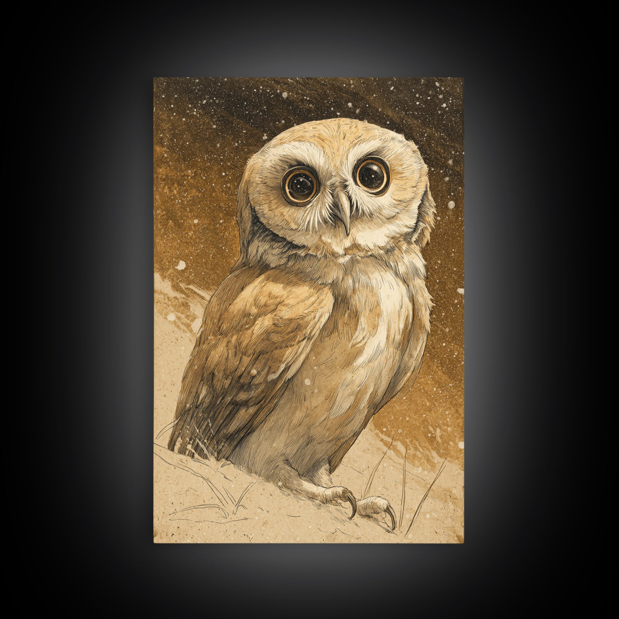 Owl Wearing Spectacles Among Stars Canvas Print, Whimsical Art, Art Nouveau, Living Room Decor, Abstract Art, Wonder, WHI-2x3-86
