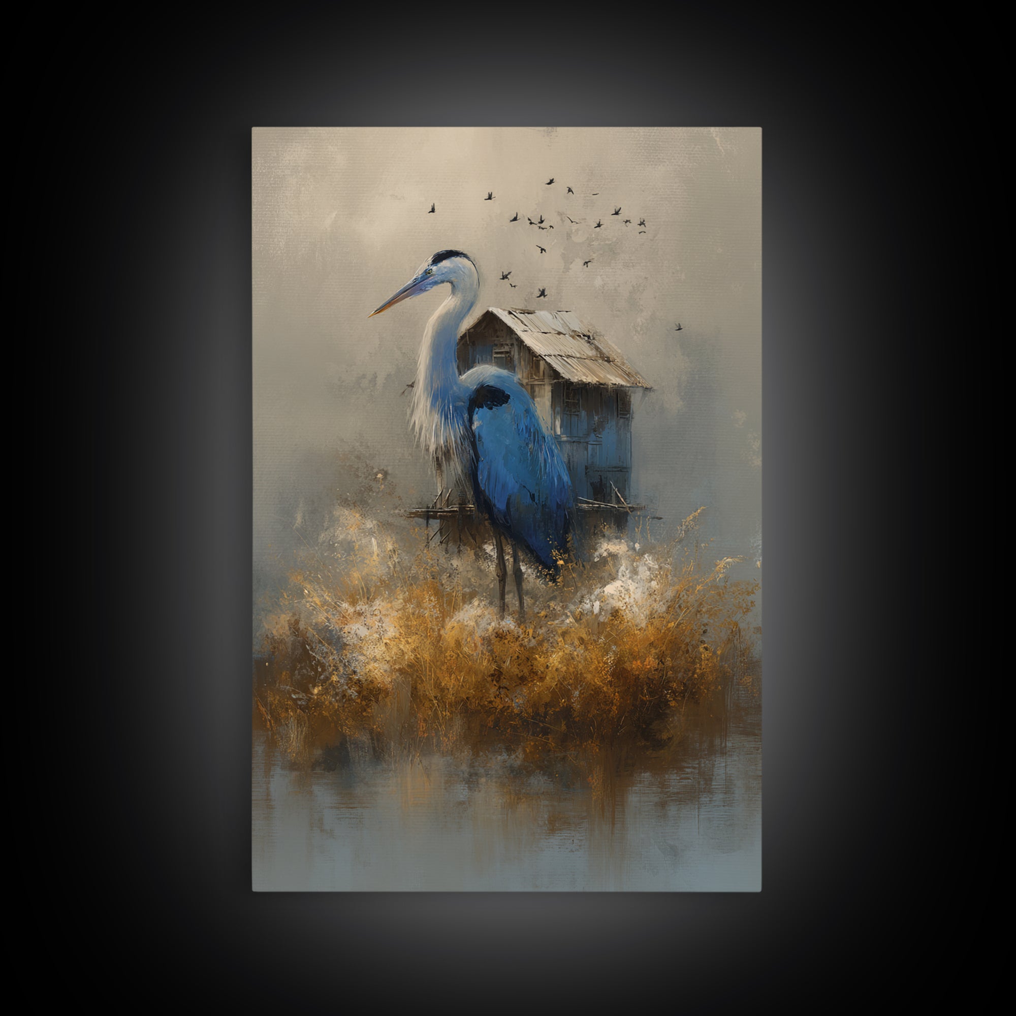 Floating House Carried by Colorful Birds Framed Canvas Print, Whimsical Art, Nursery Art, Living Room Decor, Fine Art, Wonder, WHI-2x3-87