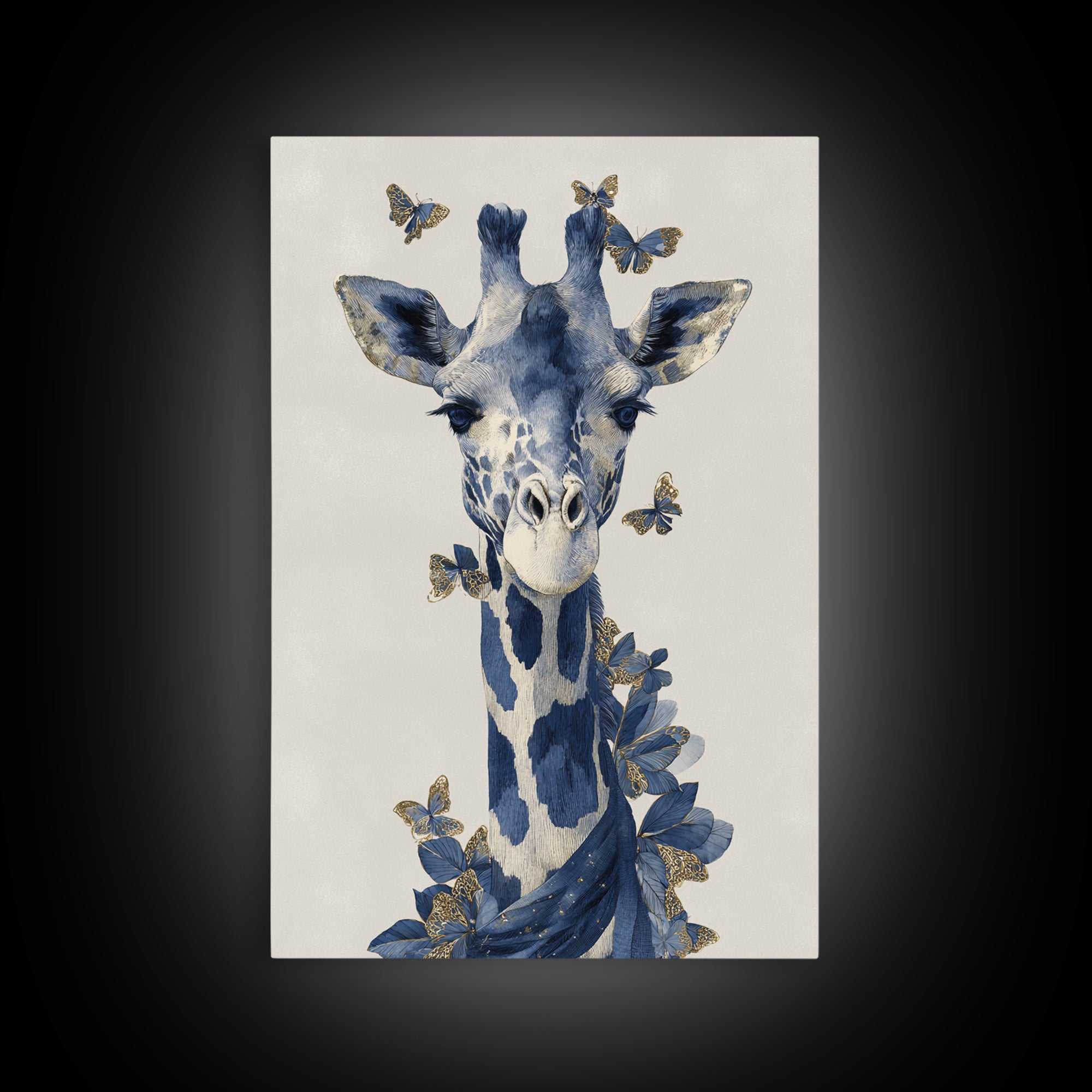 Giraffe with Scarf and Butterflies Framed Canvas Print, Whimsical Art, Framed Wall Art, Living Room Decor, Fine Art, Wonder, WHI-2x3-90