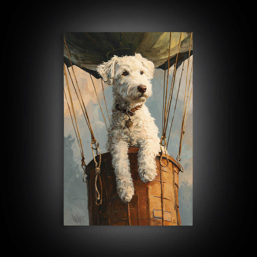 Dog in a Hot Air Balloon Framed Canvas Print, Whimsical Art, Digital Print, Living Room Decor, Fine Art, Wonder, Bird Art, WHI-2x3-94