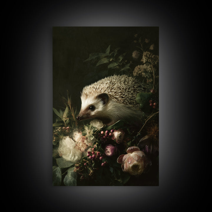 Hedgehog Carrying Wildflowers Canvas Print, Whimsical Art, Nursery Prints, Living Room Decor, Watercolor Art, Wonder, WHI-2x3-95