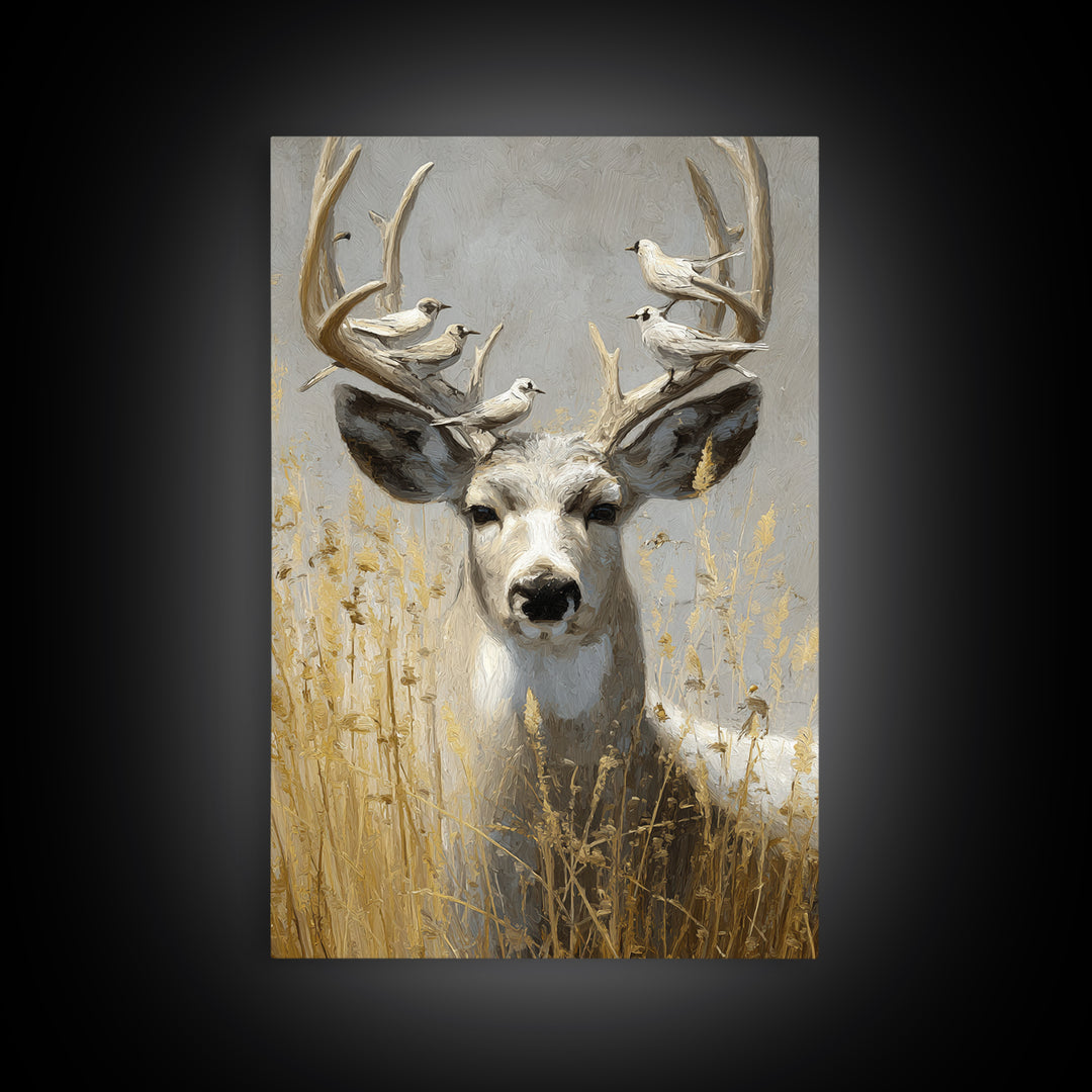 Deer with Antlers Full of Birds Canvas Print, Whimsical Art, Nursery Wall Decor, Living Room Decor, Fine Art, Wonder, WHI-2x3-99