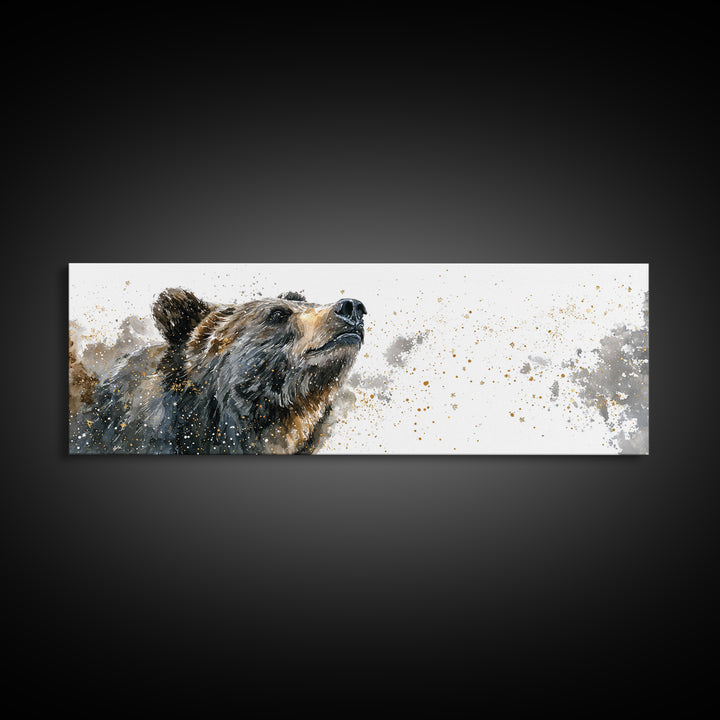 Bear Painting Stars Onto the Night Sky Framed Canvas Print, Whimsical Art, Dark Academia Decor, Living Room Decor, Wonder, WHI-3x1-1