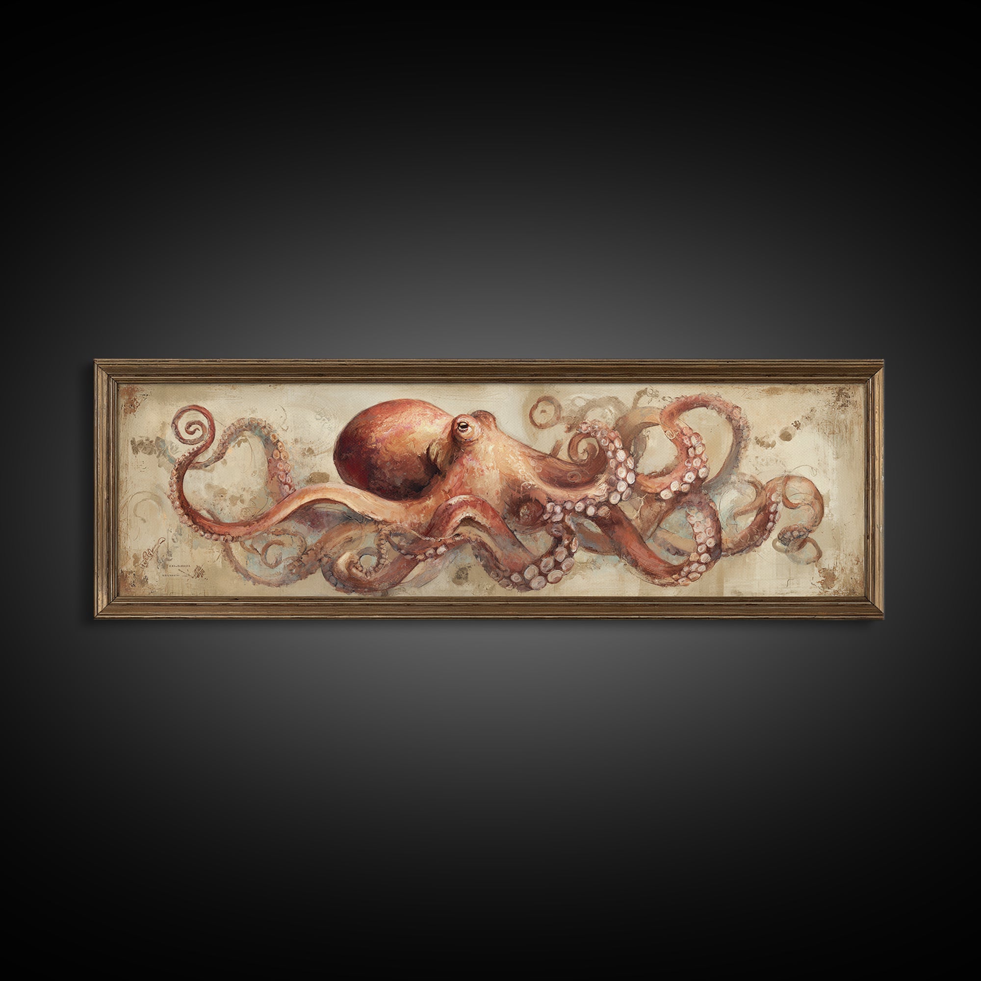 Octopus Conductor with Tiny Instruments Framed Canvas Print, Whimsical Art, Pet Portrait, Living Room Decor, Fine Art, Wonder, WHI-3x1-10
