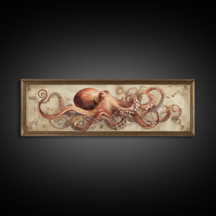 Octopus Conductor with Tiny Instruments Framed Canvas Print, Whimsical Art, Pet Portrait, Living Room Decor, Fine Art, Wonder, WHI-3x1-10