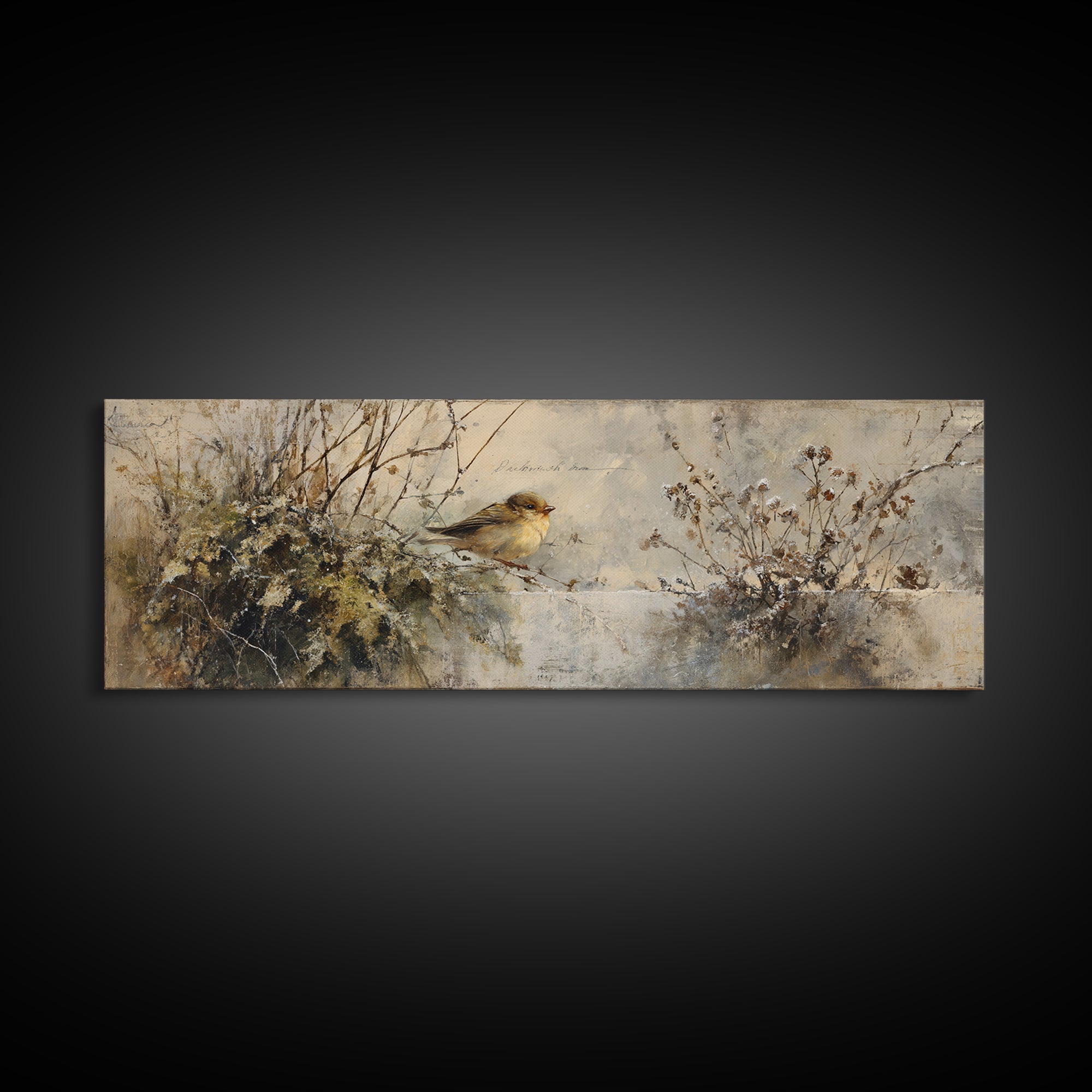 Bird Delivering a Tiny Love Letter Framed Canvas Print, Whimsical Art, Gallery Decor, Living Room Decor, Fine Art, Wonder, WHI-3x1-15
