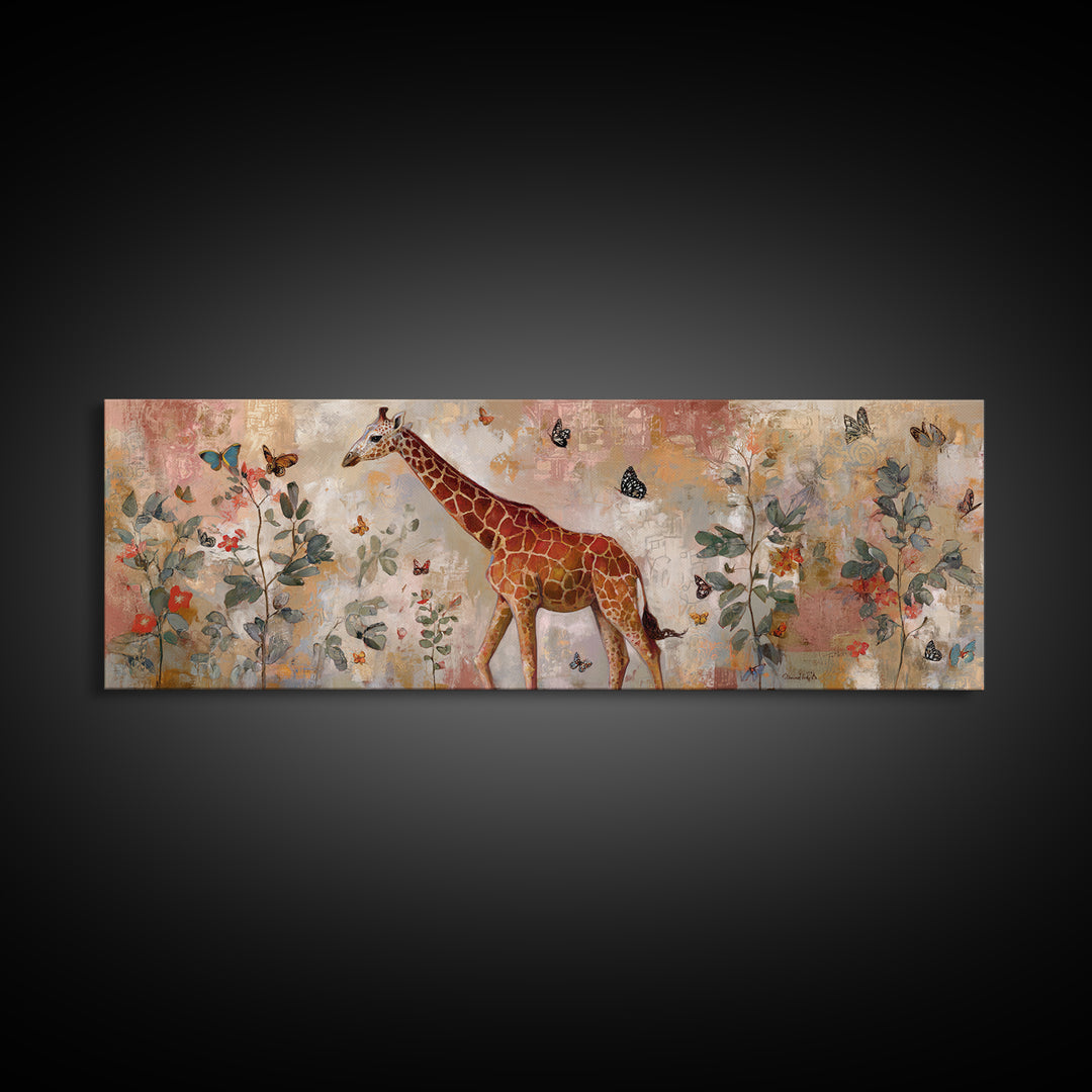 Giraffe with Scarf and Butterflies Canvas Print, Whimsical Art, Printable Art, Living Room Decor, Watercolor Art, Wonder, WHI-3x1-26