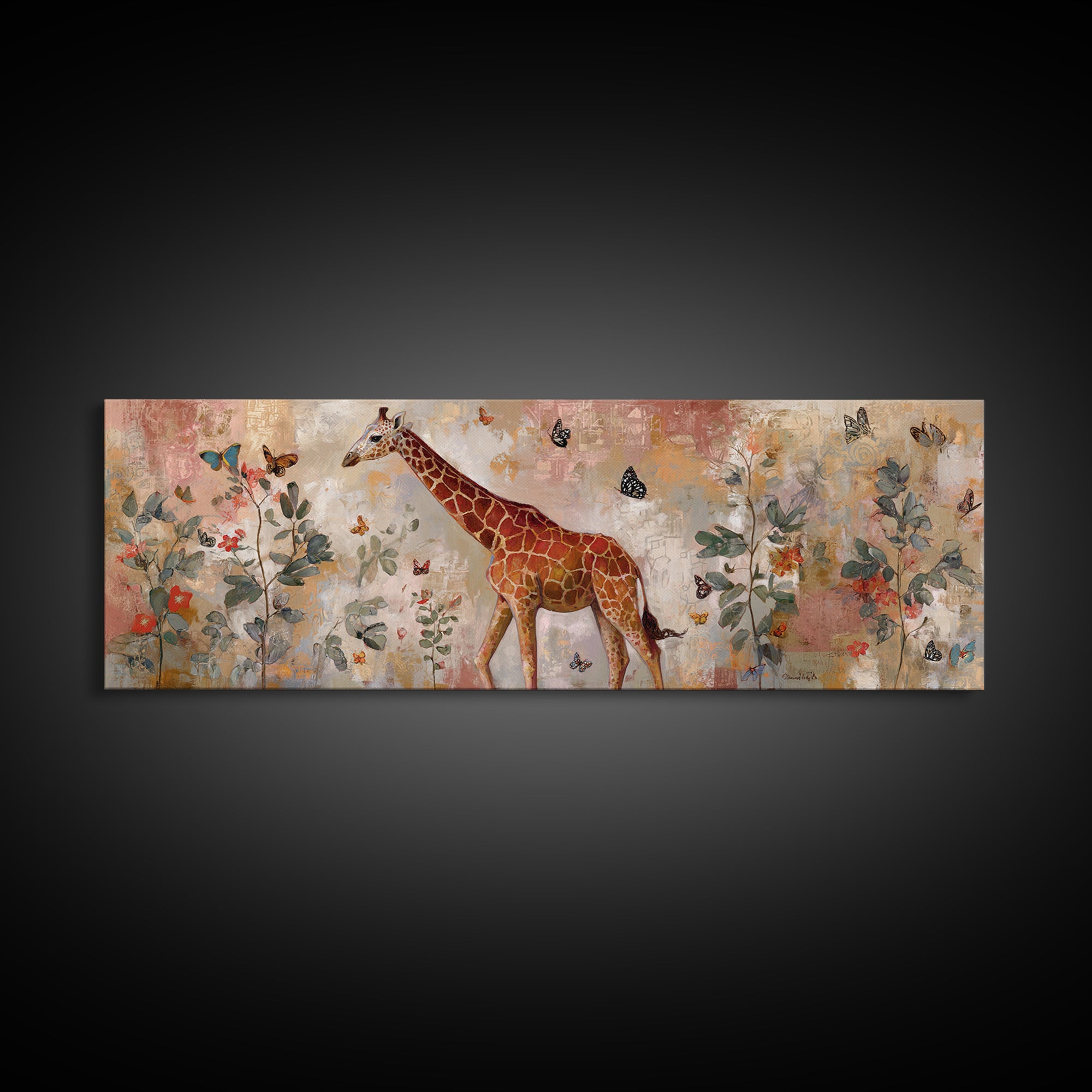 Giraffe with Scarf and Butterflies Canvas Print, Whimsical Art, Printable Art, Living Room Decor, Watercolor Art, Wonder, WHI-3x1-26