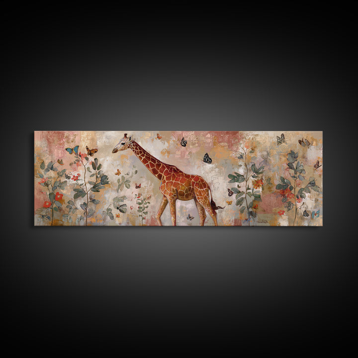 Giraffe with Scarf and Butterflies Canvas Print, Whimsical Art, Printable Art, Living Room Decor, Watercolor Art, Wonder, WHI-3x1-26