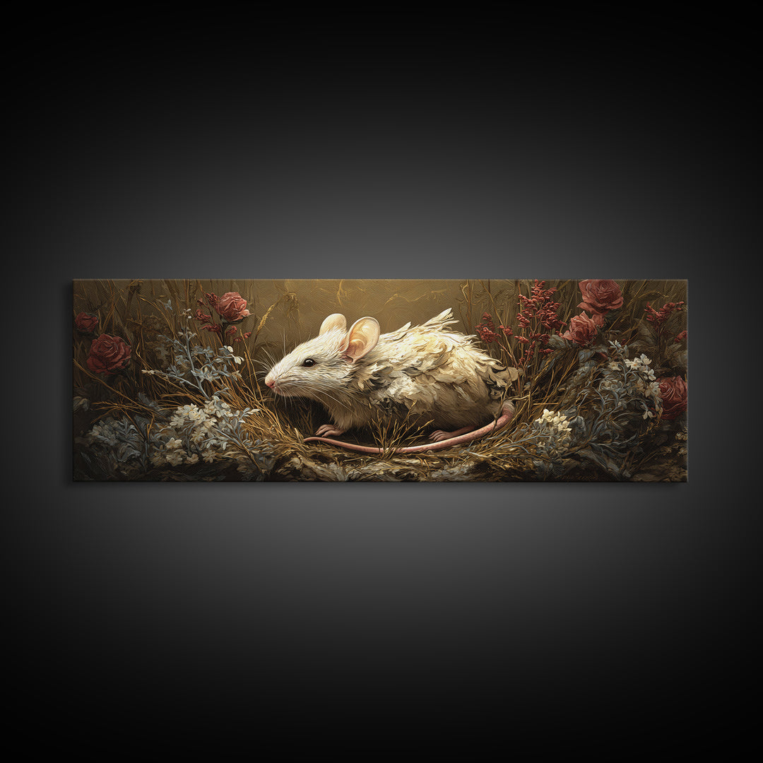 Mouse Ballerina in a Rose Garden Framed Canvas Print, Whimsical Art, Textured Painting, Living Room Decor, Fine Art, Wonder, WHI-3x1-27