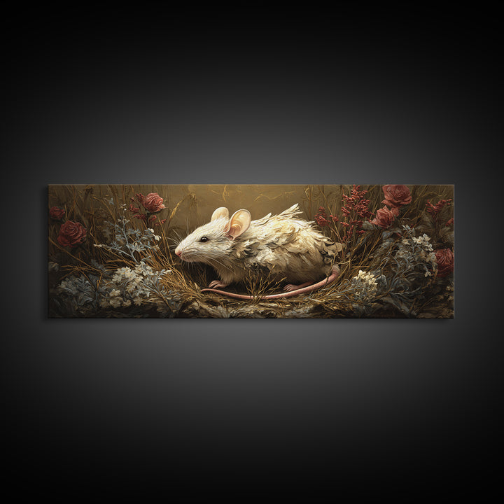Mouse Ballerina in a Rose Garden Framed Canvas Print, Whimsical Art, Textured Painting, Living Room Decor, Fine Art, Wonder, WHI-3x1-27