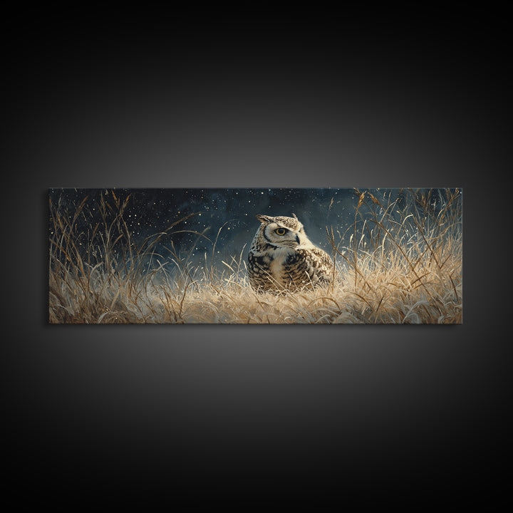 Owl Wearing Spectacles Among Stars Canvas Print, Whimsical Art, Dark Academia Decor, Living Room Decor, Fine Art, Wonder, WHI-3x1-46