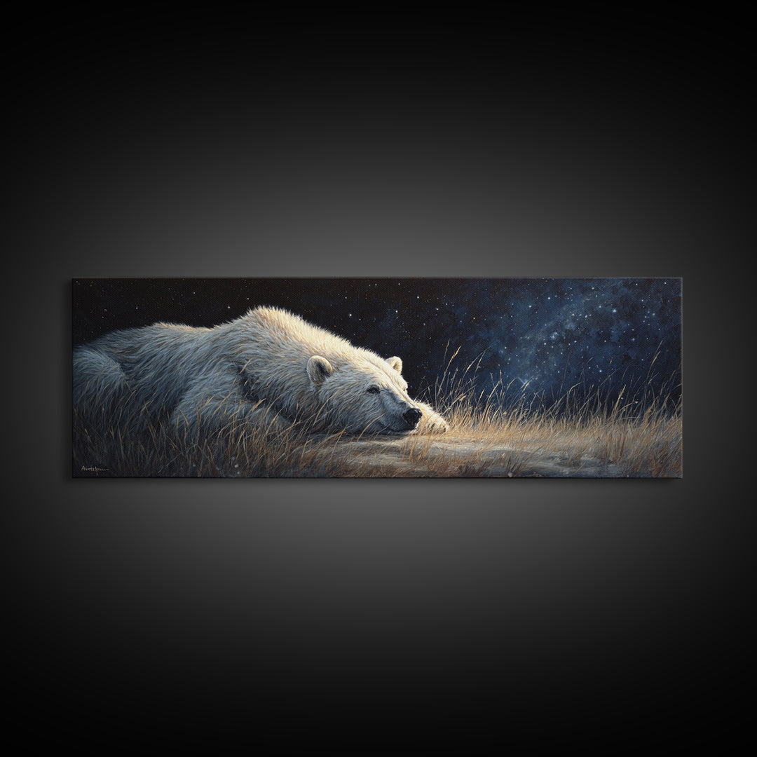 Bear Painting Stars Onto the Night Sky Canvas Print, Whimsical Art, Bird Art, Living Room Decor, Abstract Art, Wonder, WHI-3x1-49