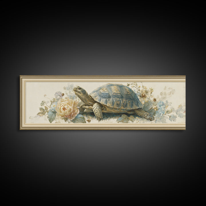 Turtle with Garden Growing on Shell Canvas Print, Whimsical Art, Boho Decor, Living Room Decor, Fine Art, Wonder, Digital Art, WHI-3x1-62