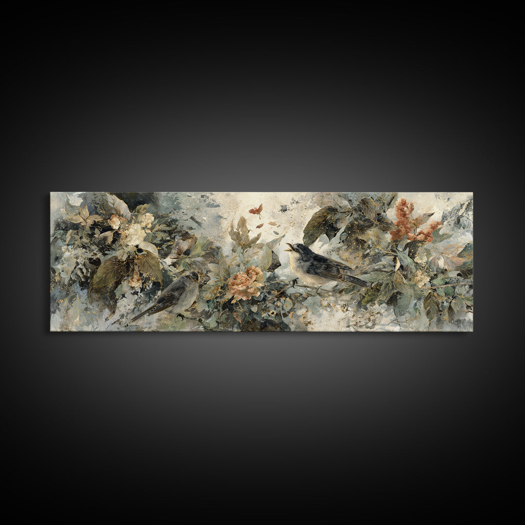 Bird Delivering a Tiny Love Letter Framed Canvas Print, Whimsical Art, Contemporary Art, Living Room Decor, Fine Art, Wonder, WHI-3x1-63