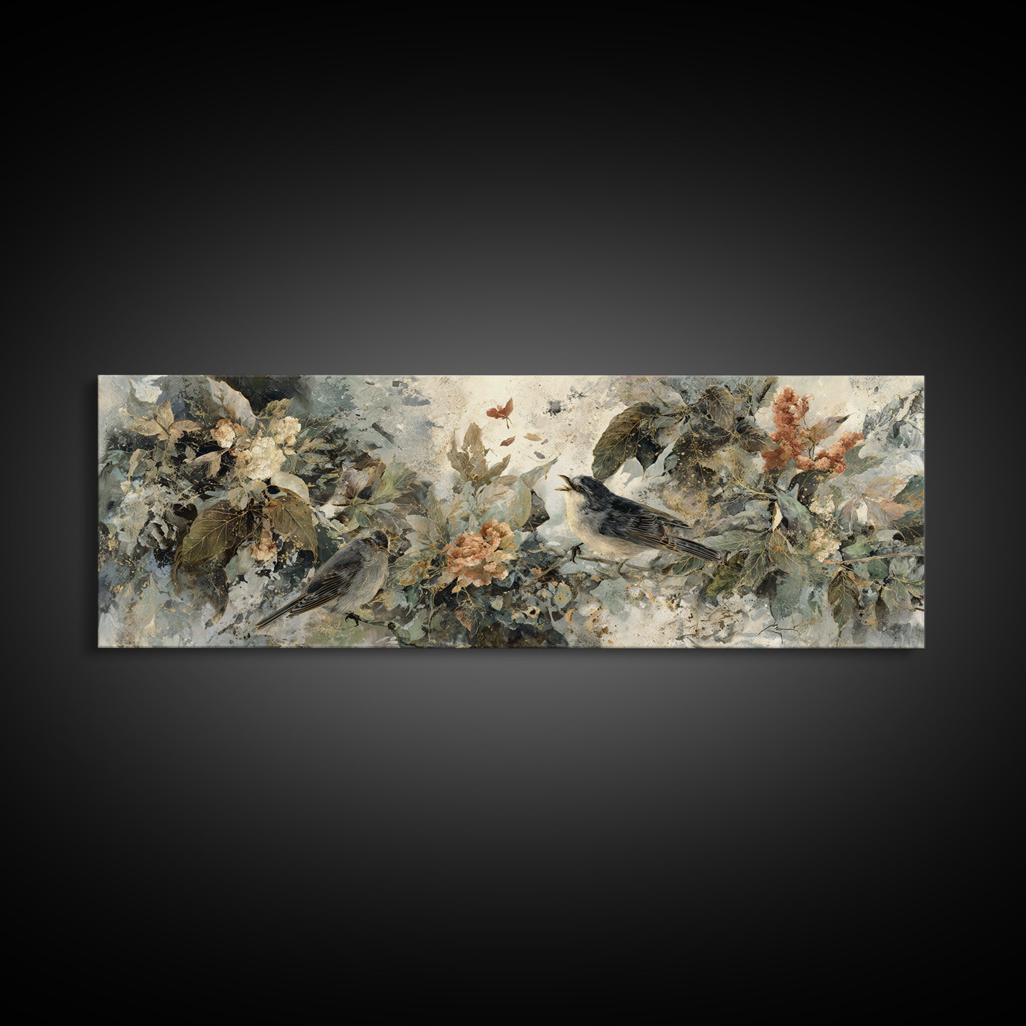 Bird Delivering a Tiny Love Letter Framed Canvas Print, Whimsical Art, Contemporary Art, Living Room Decor, Fine Art, Wonder, WHI-3x1-63