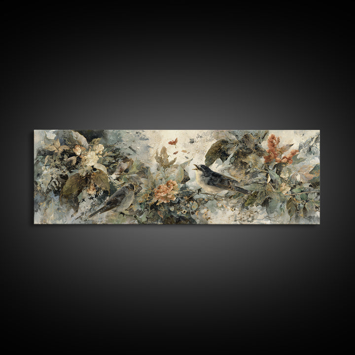 Bird Delivering a Tiny Love Letter Framed Canvas Print, Whimsical Art, Contemporary Art, Living Room Decor, Fine Art, Wonder, WHI-3x1-63