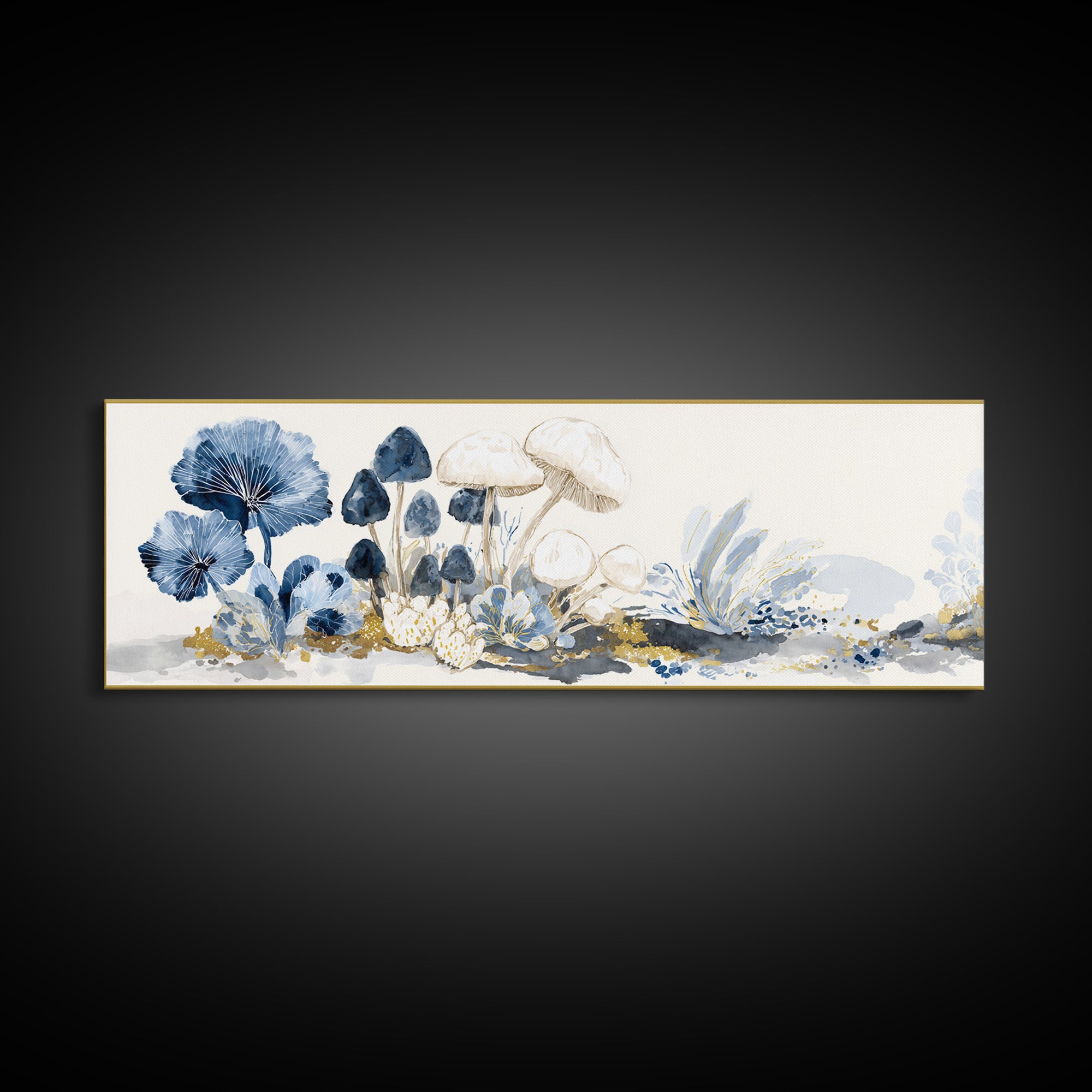 Teacup Garden with Tiny Mushrooms Framed Canvas Print, Whimsical Art, Home Decor, Living Room Decor, Fine Art, Wonder, WHI-3x1-68