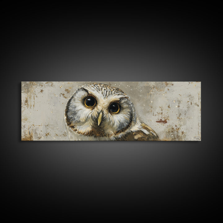Owl Wearing Spectacles Among Stars Canvas Print, Whimsical Art, Wall Art, Living Room Decor, Oil Painting, Wonder, WHI-3x1-70