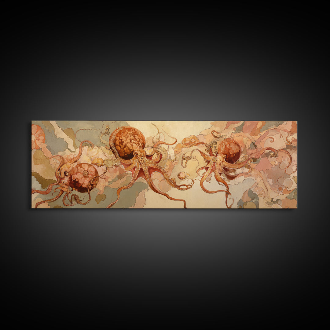 Octopus Conductor with Tiny Instruments Framed Canvas Print, Whimsical Art, Nursery, Living Room Decor, Fine Art, Wonder, WHI-3x1-82
