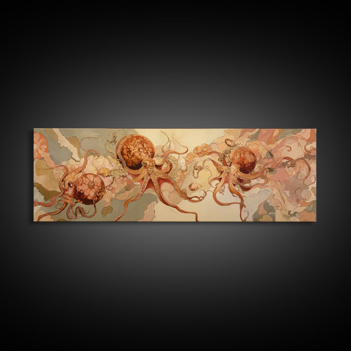 Octopus Conductor with Tiny Instruments Framed Canvas Print, Whimsical Art, Nursery, Living Room Decor, Fine Art, Wonder, WHI-3x1-82