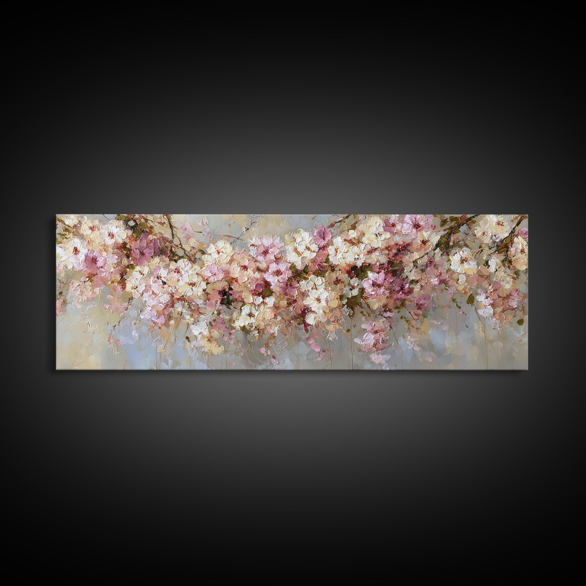 Magical Umbrella Raining Flowers Framed Canvas Print, Whimsical Art, Digital Art, Living Room Decor, Watercolor Art, Wonder, WHI-3x1-84
