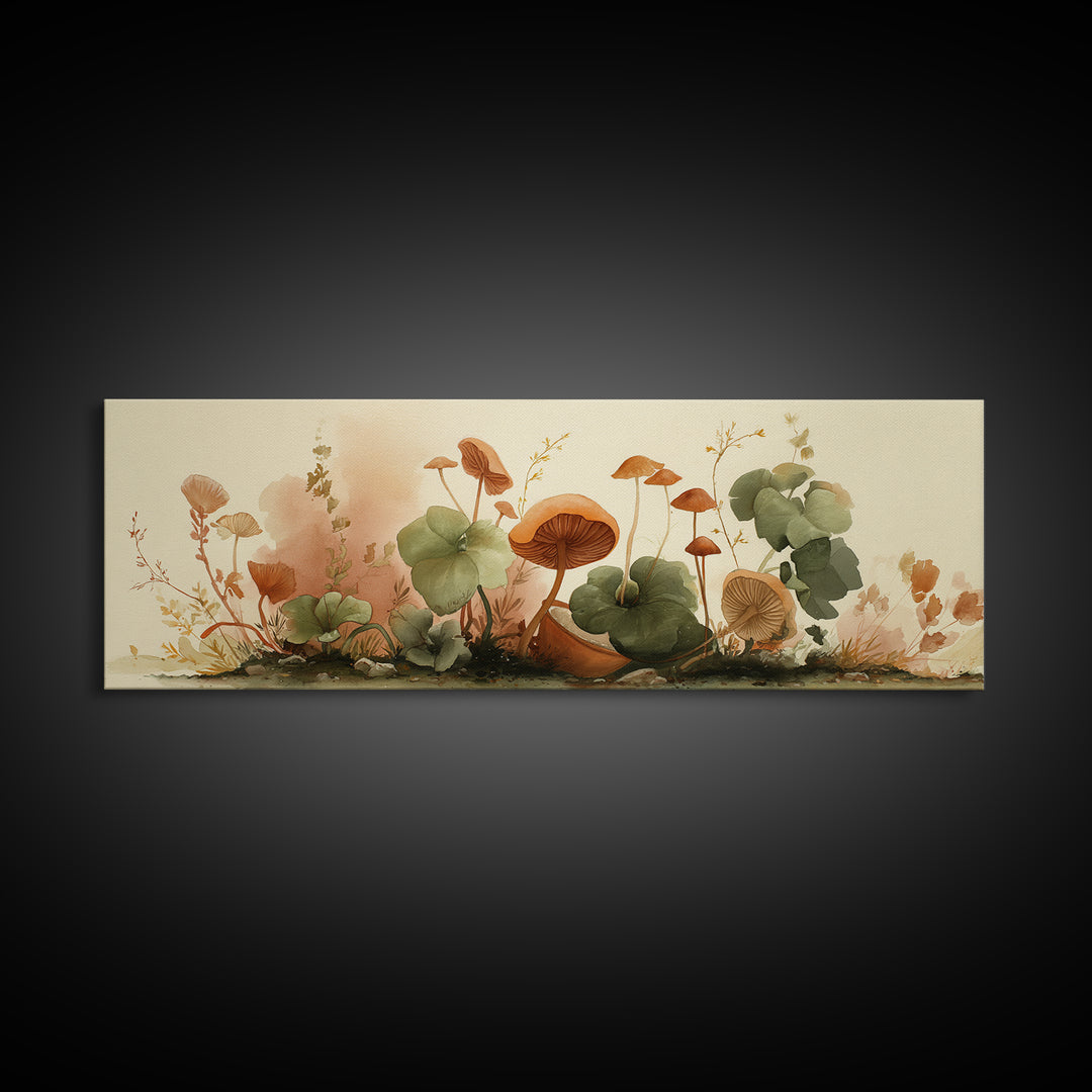 Teacup Garden with Tiny Mushrooms Canvas Print, Whimsical Art, Printable Wall Art, Living Room Decor, Fine Art, Wonder, WHI-3x1-92