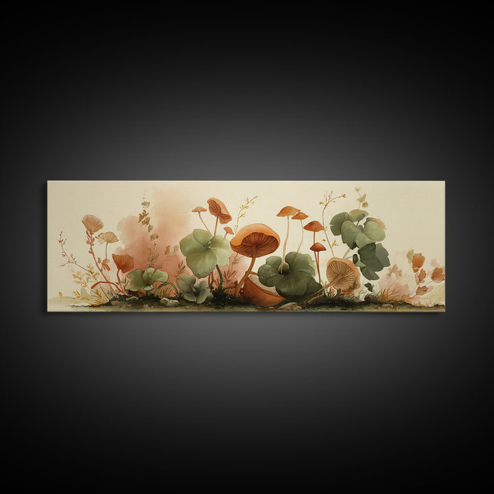 Teacup Garden with Tiny Mushrooms Canvas Print, Whimsical Art, Printable Wall Art, Living Room Decor, Fine Art, Wonder, WHI-3x1-92