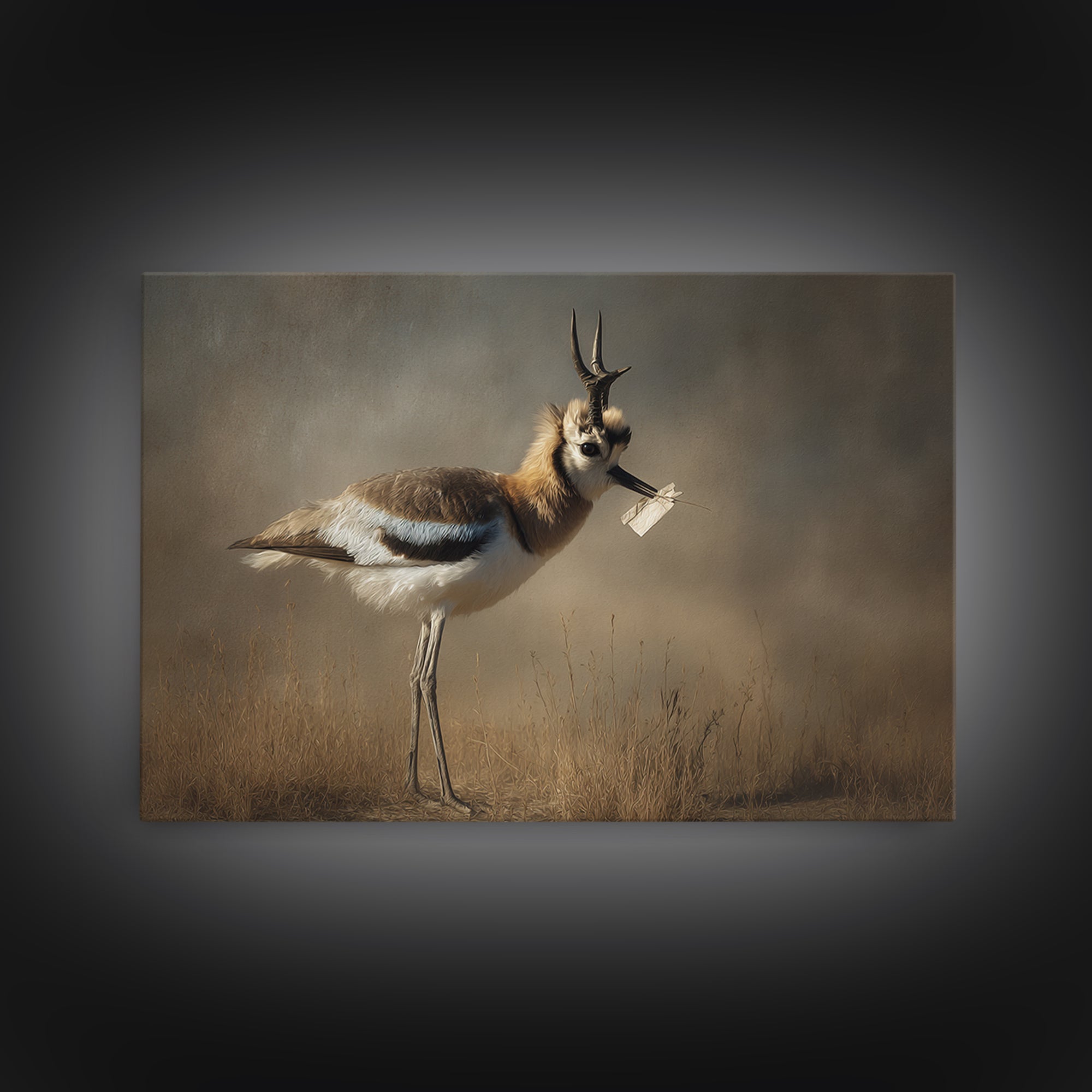 Bird Delivering a Tiny Love Letter Framed Canvas Print, Whimsical Art, Gallery Decor, Living Room Decor, Fine Art, Wonder, WHI-3x2-27