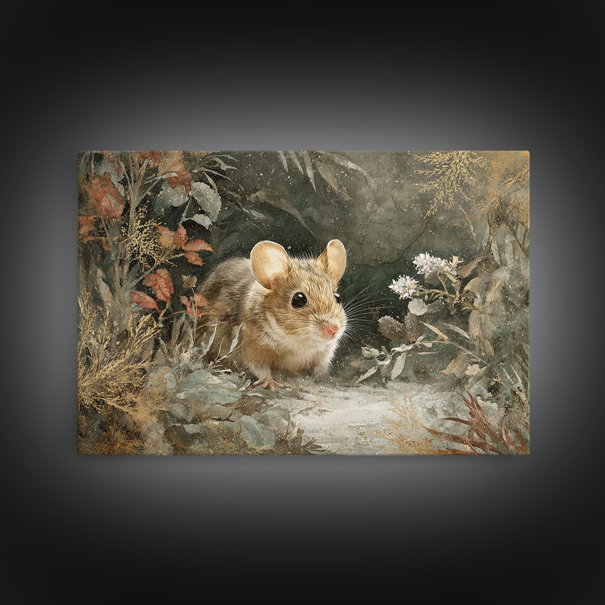 Mouse Ballerina in a Rose Garden Framed Canvas Print, Whimsical Art, Living Room Decor, Watercolor Art, Wonder, WHI-3x2-39