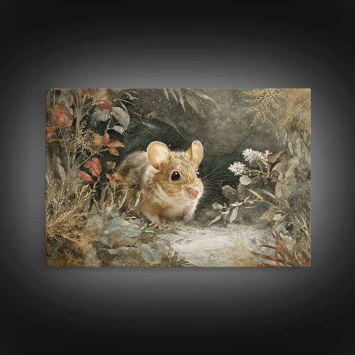 Mouse Ballerina in a Rose Garden Framed Canvas Print, Whimsical Art, Living Room Decor, Watercolor Art, Wonder, WHI-3x2-39