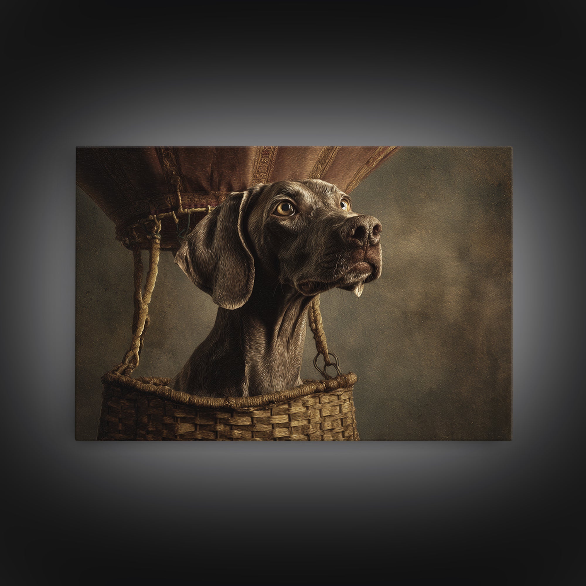 Dog in a Hot Air Balloon Canvas Print, Whimsical Art, Abstract Wall Art, Living Room Decor, Fine Art, Wonder, Neutral Decor, WHI-3x2-42