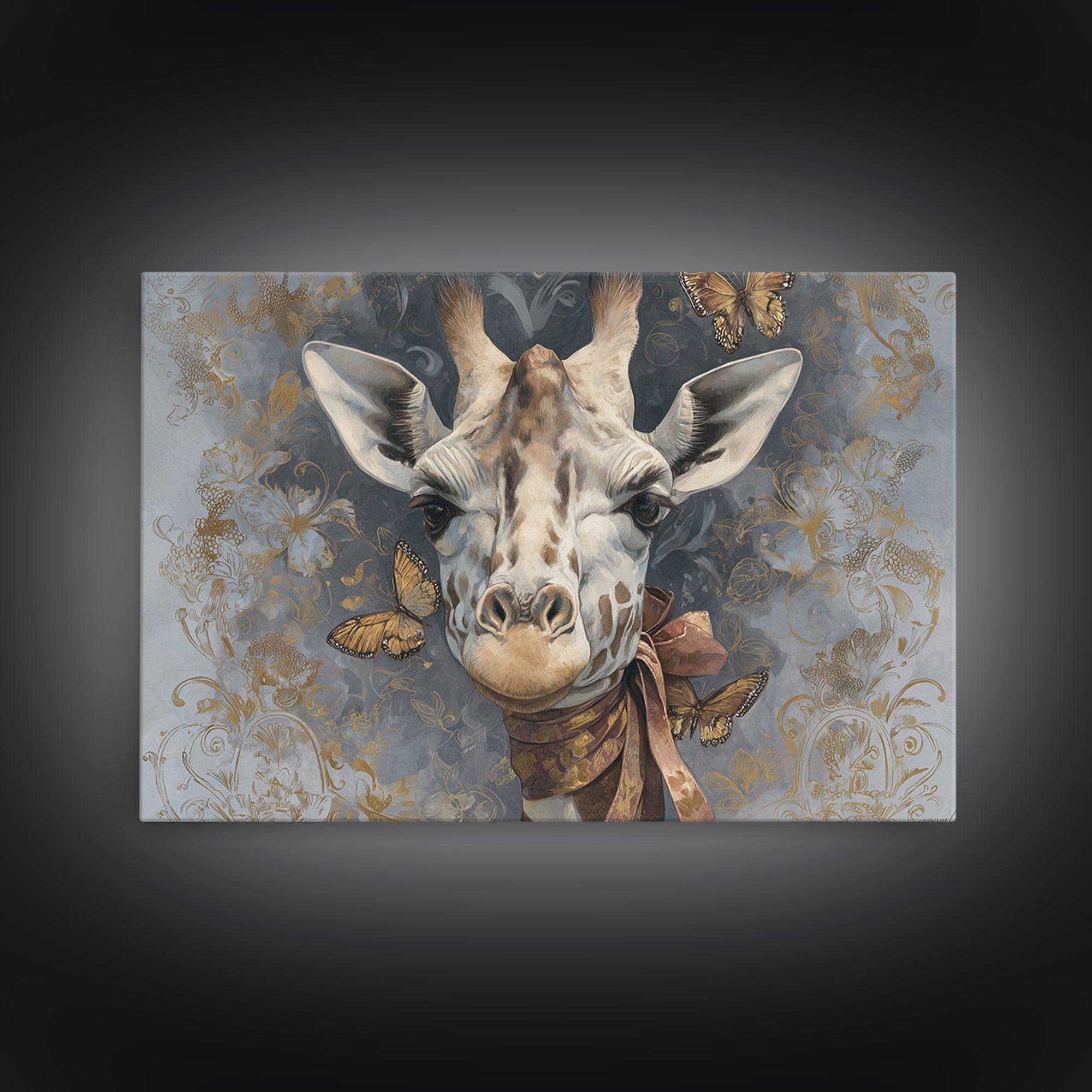 Giraffe with Scarf and Butterflies Canvas Print, Whimsical Art, Living Room Decor, Wonder, Gallery Decor, Neutral Decor, WHI-3x2-62