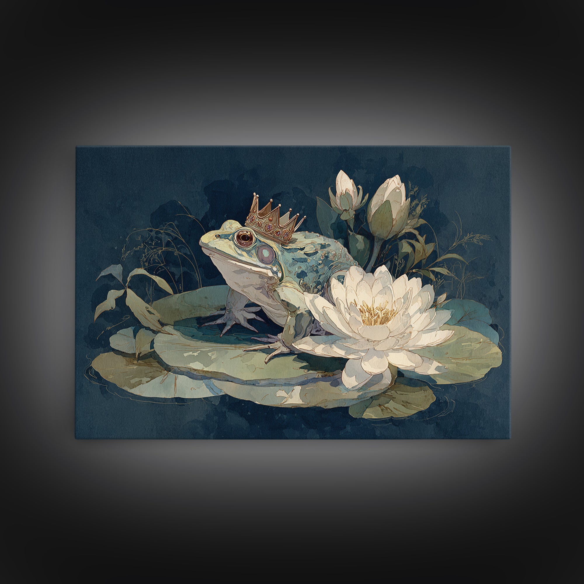 Frog Prince on a Lily Pad Canvas Print, Whimsical Art, Wall Decor, Living Room Decor, Fine Art, Wonder, Printable Art, WHI-3x2-84