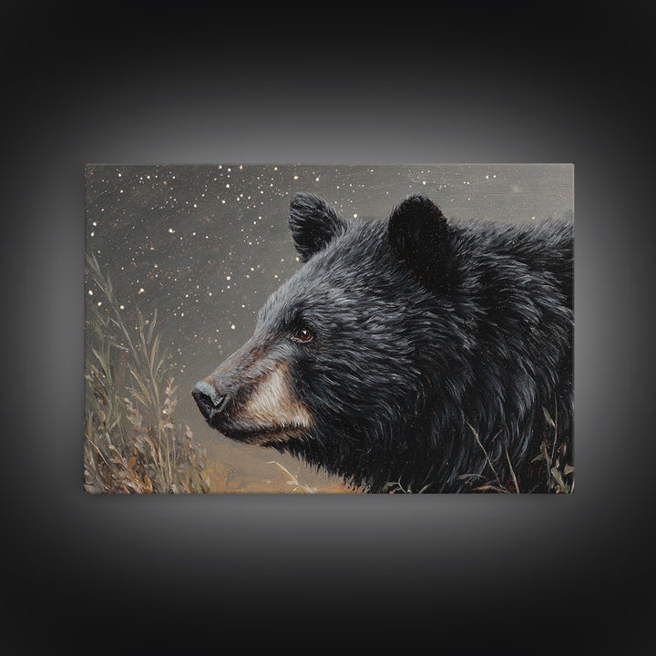 Bear Painting Stars Onto the Night Sky Framed Canvas Print, Whimsical Art, Statement Artwork, Living Room Decor, Wonder, WHI-3x2-85