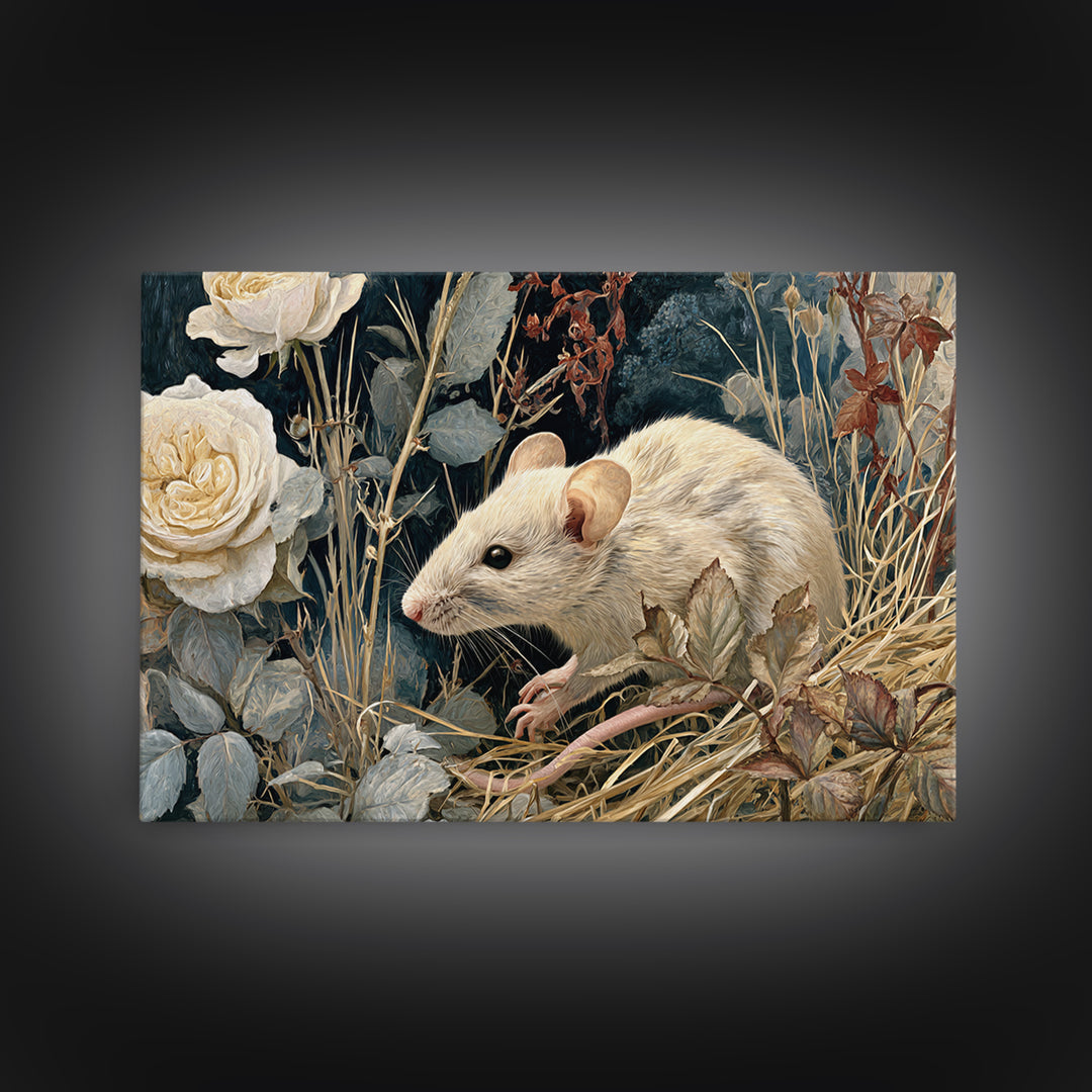 Mouse Ballerina in a Rose Garden Framed Canvas Print, Whimsical Art, Wall Decor, Living Room Decor, Fine Art, Wonder, WHI-3x2-87