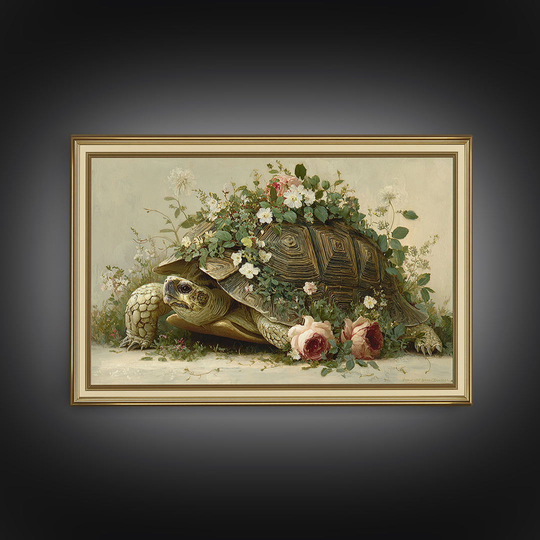 Turtle with Garden Growing on Shell Canvas Print, Whimsical Art, Nursery Art, Living Room Decor, Oil Painting, Wonder, WHI-3x2-98